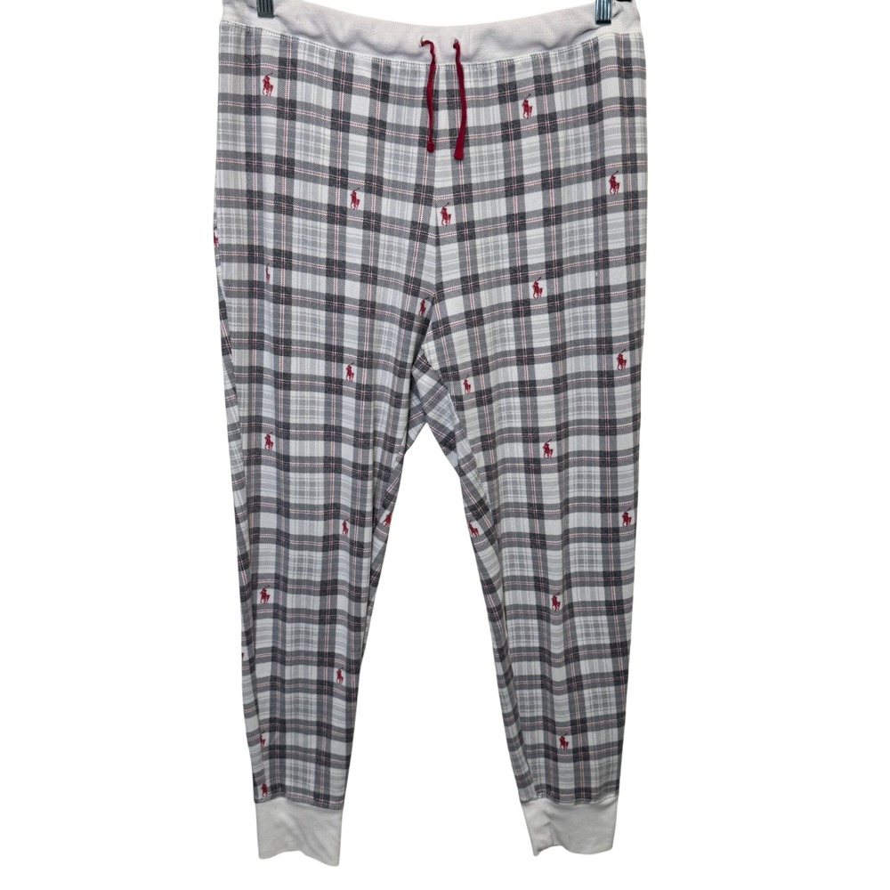 Polo Ralph Lauren Mens Pajama Pants XL Grey White Plaid Pony Logo Jogger Preppy